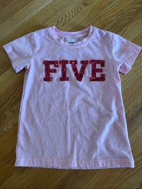 Pink 'FIVE' Sequin Graphic Tee - Kids